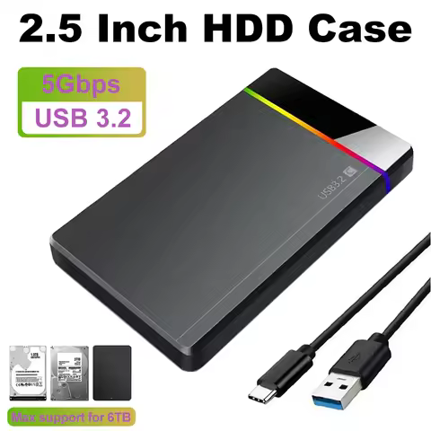 2.5-inch Tool-free RGB Mobile Hard Disk Box USB 3.2 5Gbps Notebook Solid State Mechanical Hard Disk SSD HDD Enclosure Type C 3.1