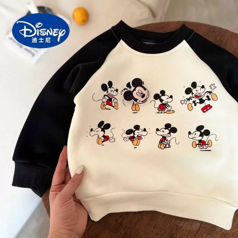 

Disney 2025 Kids' Fleece-Lined Sweatshirt - Color-Block Thermal Top with Plush Interior, Unisex Long Sleeve Pullover