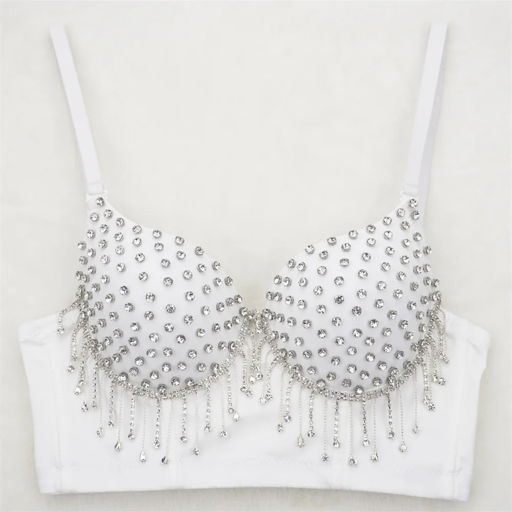 

Sexy Belly Dance Tube Top Rhinestone-Encrusted Chain Short Women's Wrapped Chest Outer Wear Body Shaping Stage Performance Bra