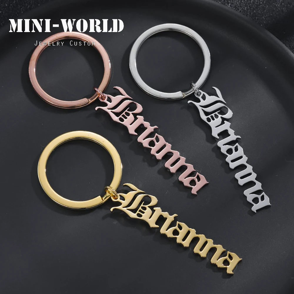 Mini-World Keychain Custom Name For Women Men Personalized Nameplate Pendant Gold Stainless Steel KeyRing Jewelry Gift Wholesale