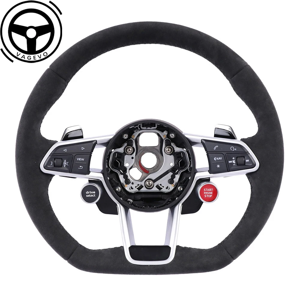 For Audi R8 A3 8Y A4 B9 A6 C8 Q3 F3 Q5 FY Q7 R8 Dual Button Multifunctional Full Suede Leather Steering Wheel Sport