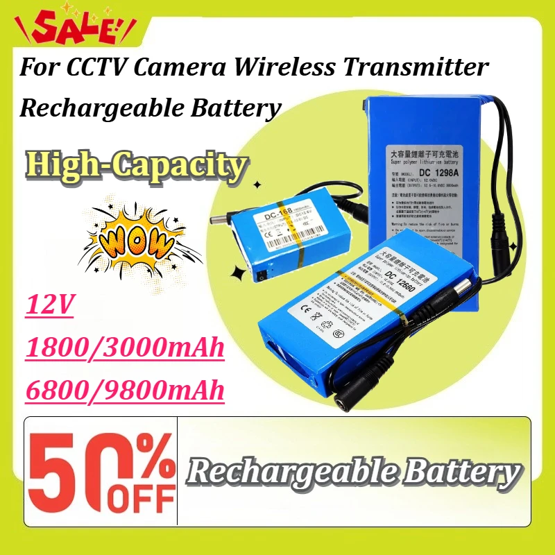 12V 1800-9800mAh Lithium Polymer 12.6VDC Super Rechargeable Battery for CCTV Camera Wireless Transmitter Rechargeable Battery