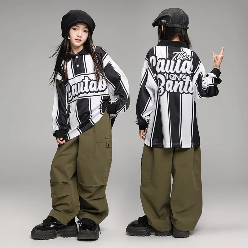 Boys Hip Hop Sweatshirt Street Dance Cargo Pants Girls Streetwear Polo Shirt Child Sport Clothes Sets Kids Jazz Football Uniform