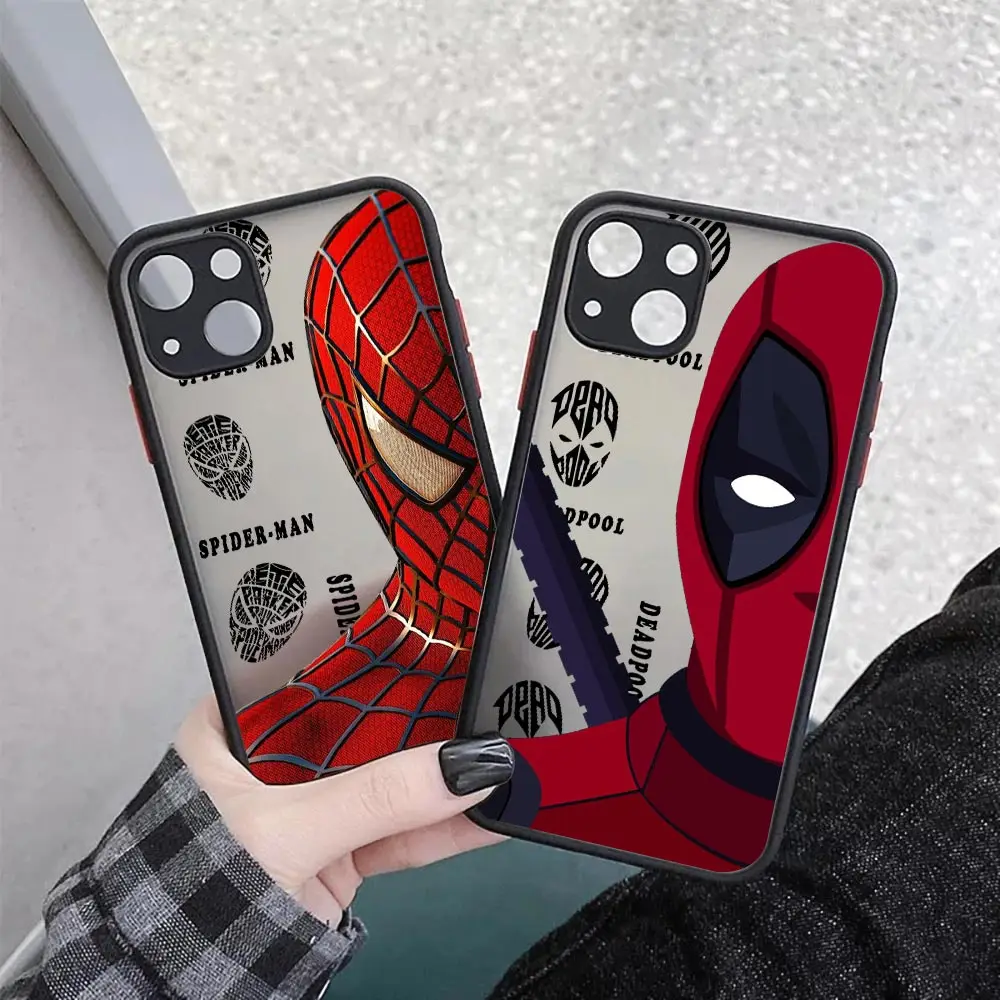 Marvel Half Face Spider Man Matte Translucent Case For iPhone 17E 17 16 16E 15 14 13 12 11 Pro Max 17Air 7 8 Plus XS Armor Cover view 3