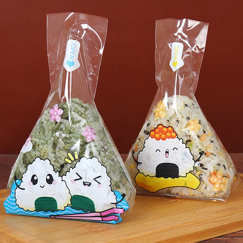 100 Pcs Cute Cartoon Triangle Rice Ball Packing Bag Seaweed Sushi Mould Bag Sushi Bento Accessories Seaweed Rice Ball Sushi Bag