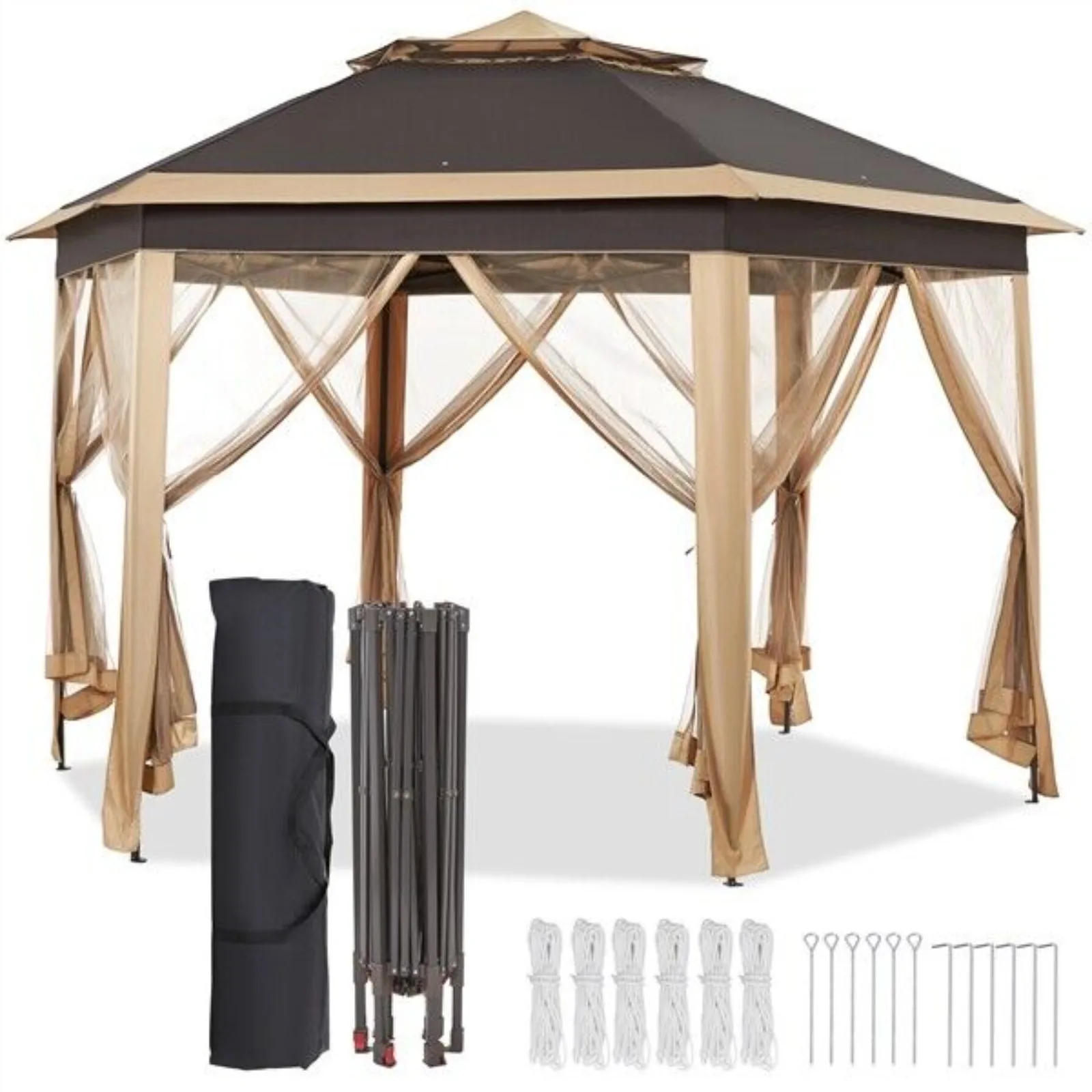 

US 13' x 13' Double Roof Outdoor Patio Gazebo Pop Up Canopy Tent with Mesh Netting