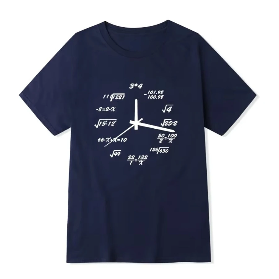 Men's T-shirt Cotton Blend Casual Funny Math Clock Print Summer Loose O-neck T Shirt for Men Short Sleeve T-shirt Male Tops
