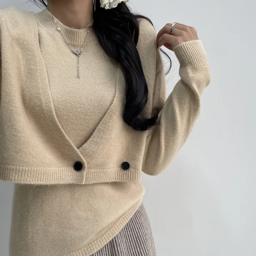 

Chic ort Open Cardigan Sweater Svel Mid-Length Slim Fit Knitted Vest Two-Piece Set Autumn 2024 Faion Ladies' Knitwear