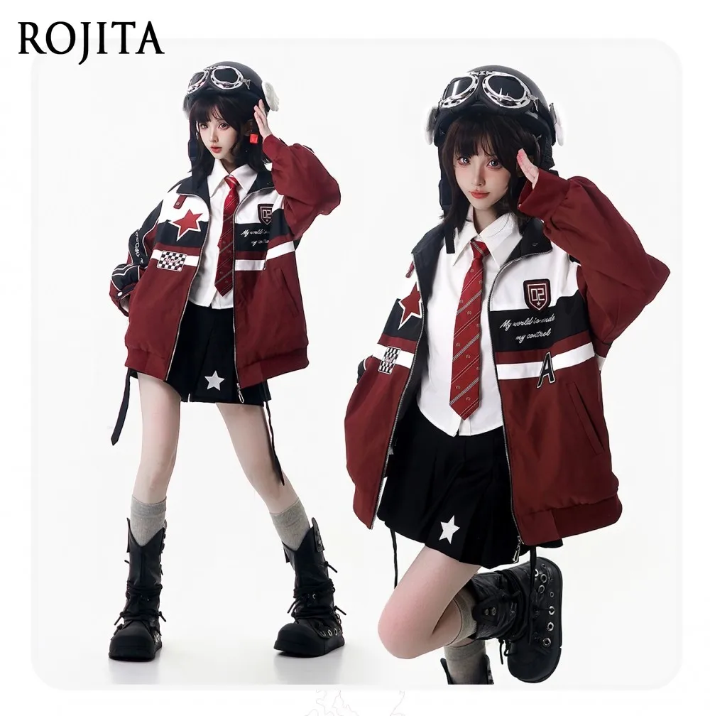 

Стеганая женская зимняя куртка-бомбер в стиле колор-блок (красный и черный), теплая, приталенная, с вышивкой, новинка 2026 года