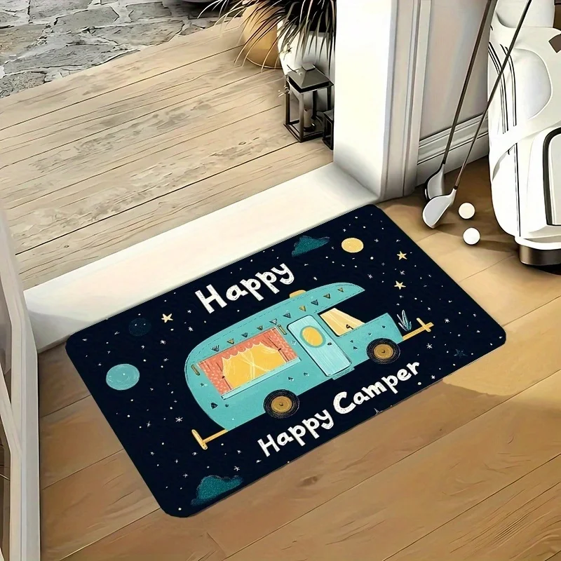 Newest Floor Mat Happy Camper Star Night Cartoon RV Print Doormat Non Slip Camping Front Entry Floor Mat