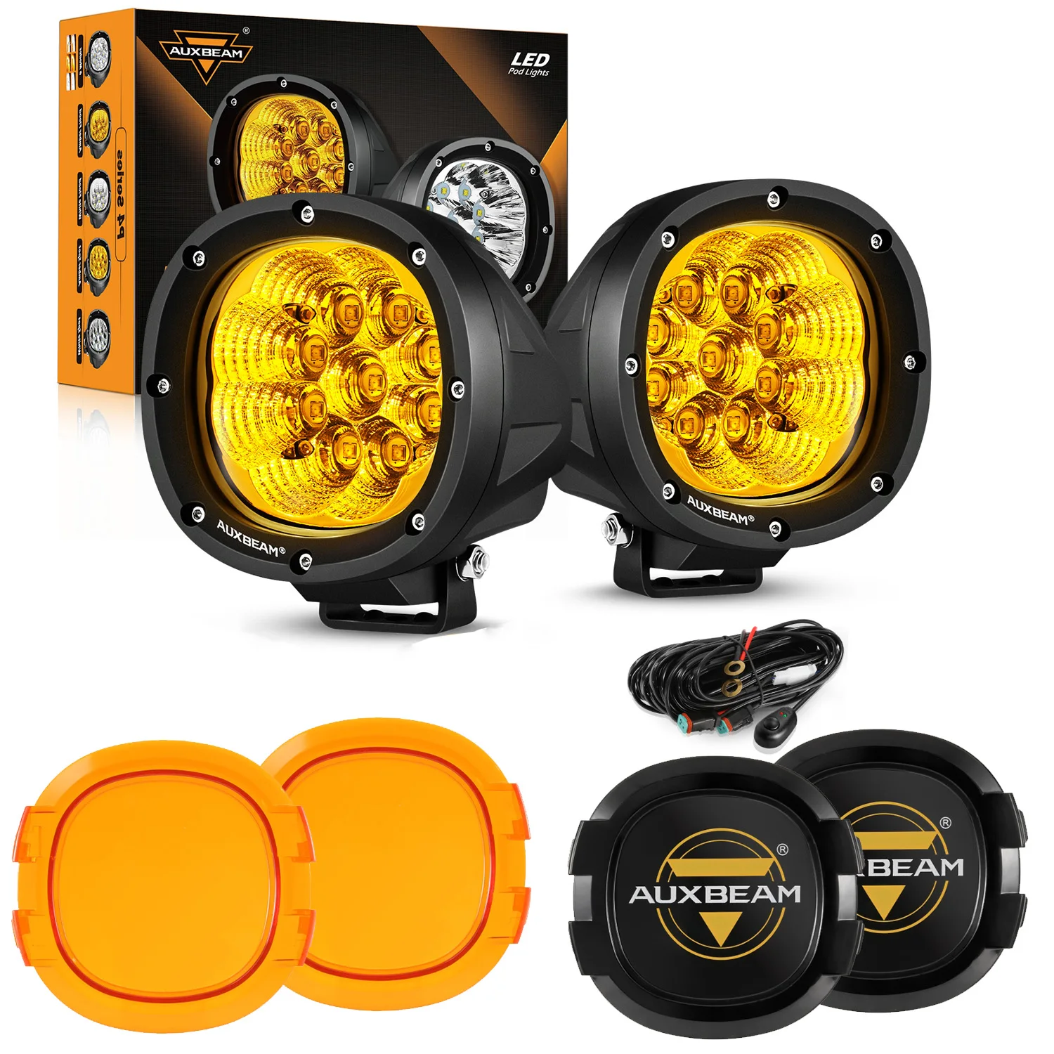 AUXBEAM P4 Series 4 inch Round  LED Driving Light 90W Offroad LED Light Pods Spot / Flood Beam Amber / White IP67 Waterproof