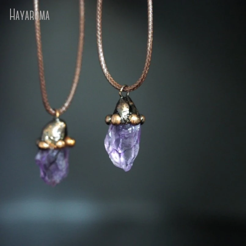 10Pcs Vintage Style Handmade Jewelry Soldered Free Form Point Antique Bronze Color Tin Raw Amethysts Crystal Necklace