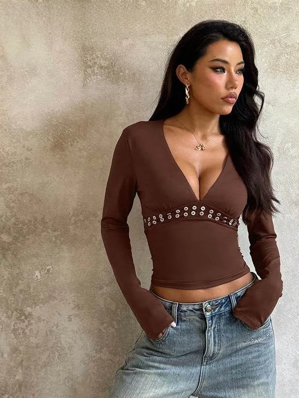 T-shirt Long Sve pour femmes, coupe cintrée, boutonné, tissu confortable, haut tendance 00% pour Ocns décontractés