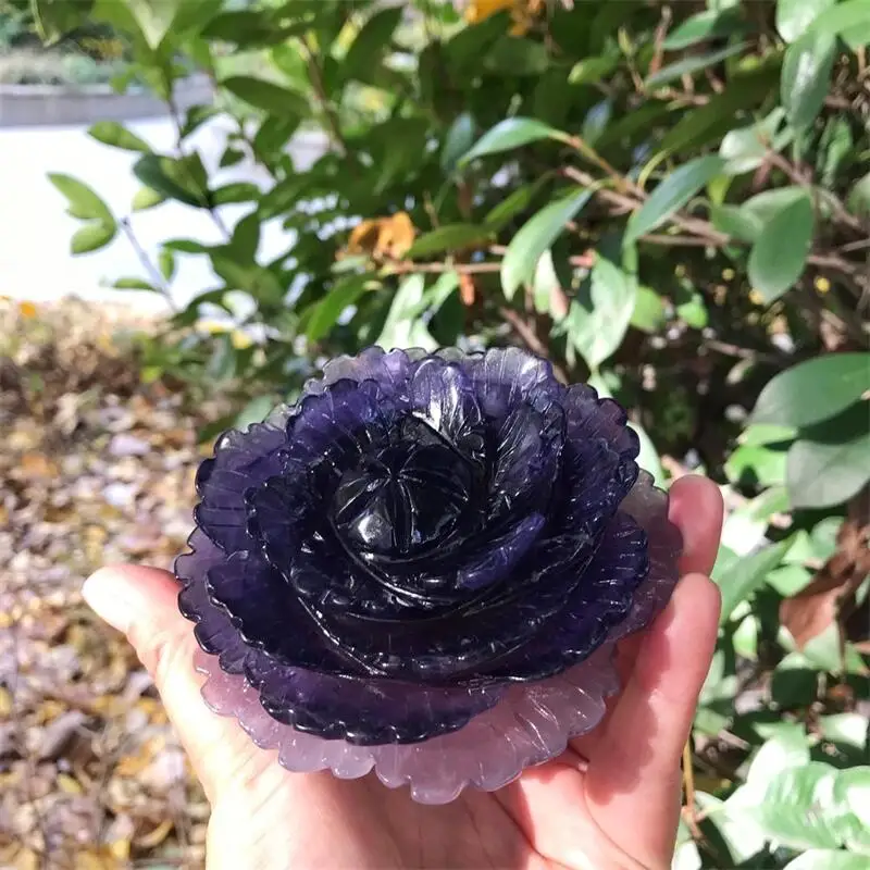 

10CM Natural Fluorite Flower Crystal Carving Crafts Healing Energy Stone Fashion Home Decoration Tabletop Ornaments Gift 1pcs