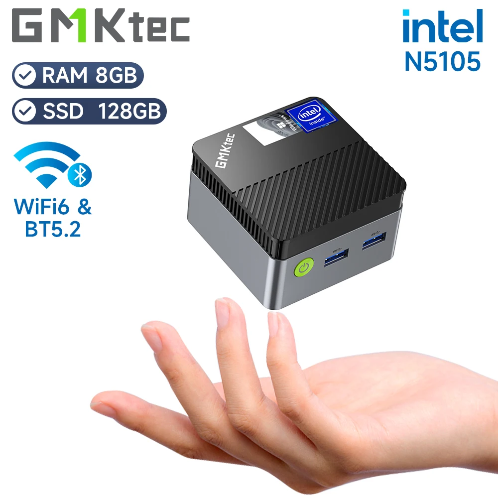 GMKtec-Mini PC KB5, Intel Celeron N5105, Windows 11 Pro, 4K, DDR4, 8GB de RAM, 128GB de ROM, WiFi5, BT4.2, ordenador de escritorio