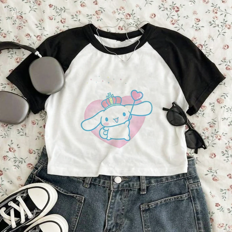 Crop T-Shirts Kawaii Melody Japan Manga Women Y2k Clothing Streetwear Fashion Harajuku Short Sleeve Summer Tees Casual Navel Top