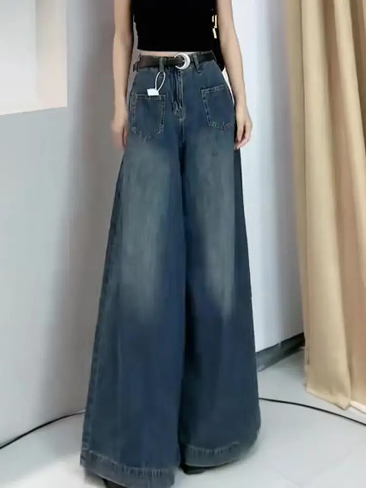 

Women's New High Waist Wide Leg Jeans - Washed Bleached Casual Loose Straight Denim Pants for Women - Slimming Flared Trousers