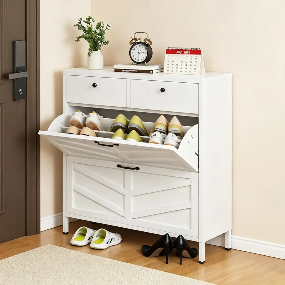 

Slim Steel Shoe Storage Cabinet - Modern Entryway Rack for Narrow Spaces