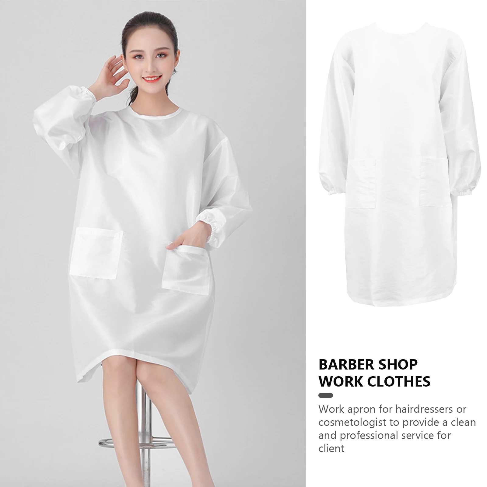 

Hair Stylist Apron Long Sleeve Black Work Uniform for Hairdresser Salon Barber Shop Nylon Polyester Reusable Easy Clean
