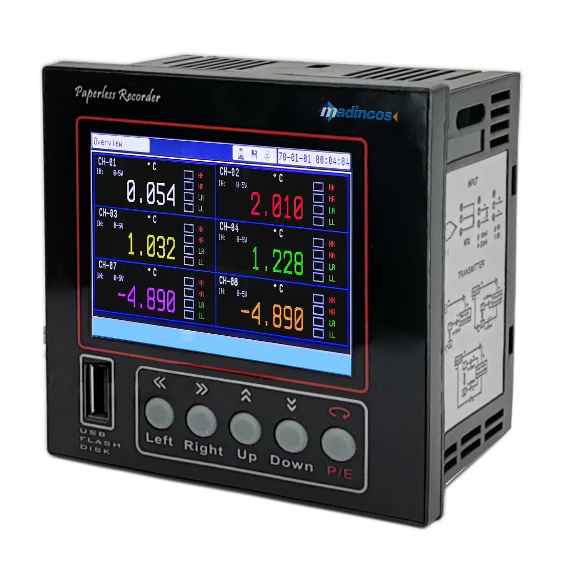 MPR600:0.2% Universal Digital 6 Channel 4-20ma+PT100+Thermocouple Paperless Temperature and Humidity Data Logger with USB+RSS485