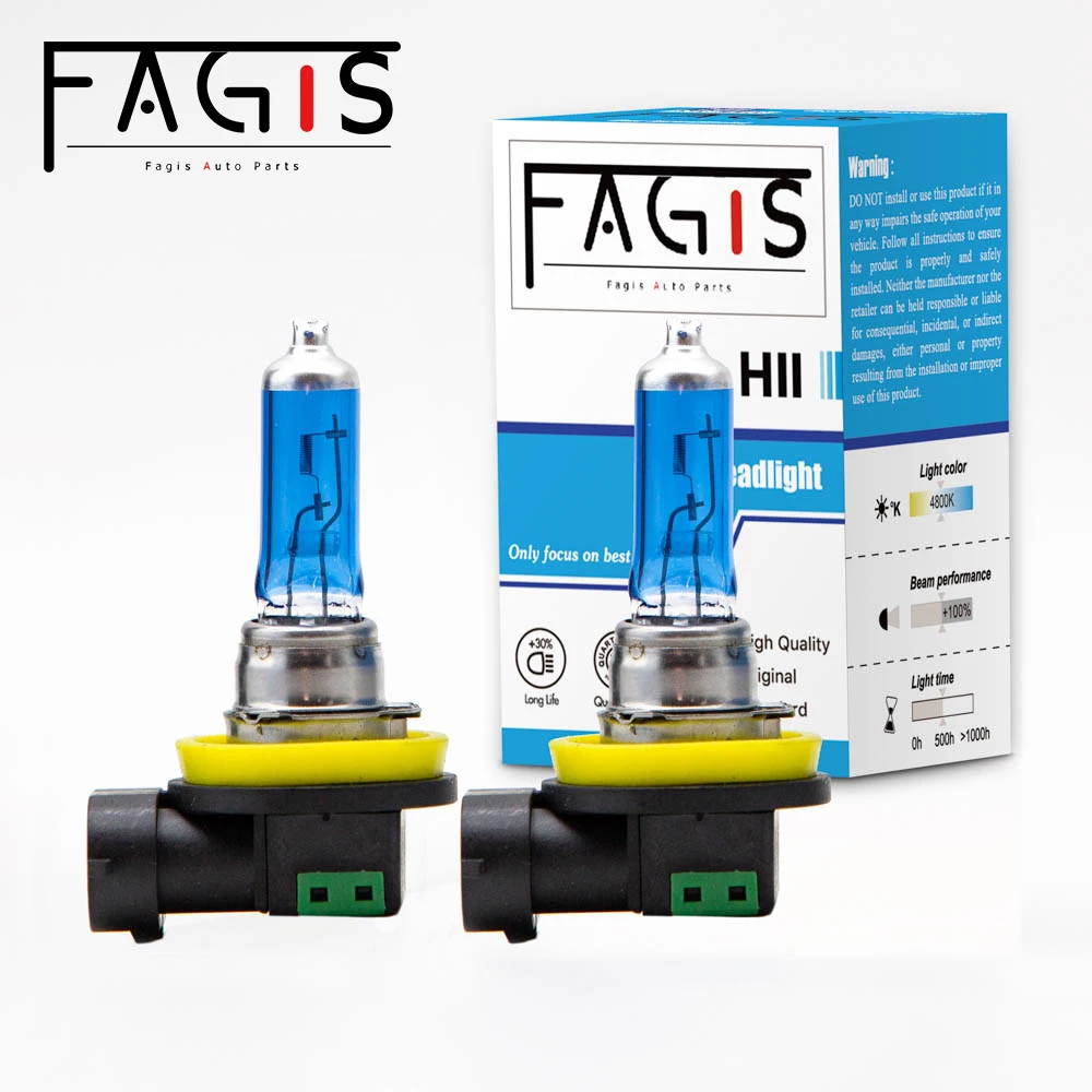 Fagis 2 Pcs H11 12V 55W 4800K Super White Auto Headlight Head Lamp Car Fog Light Halogen Bulb