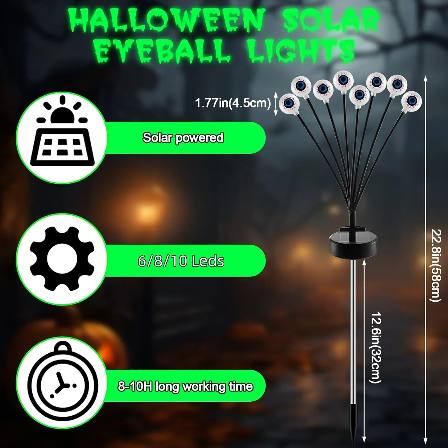 8 LED Solar Scary Eyeball Lights Halloween Decor Waterproof Decorative Stake Lights Spooky Garden Yard Festive Decoration