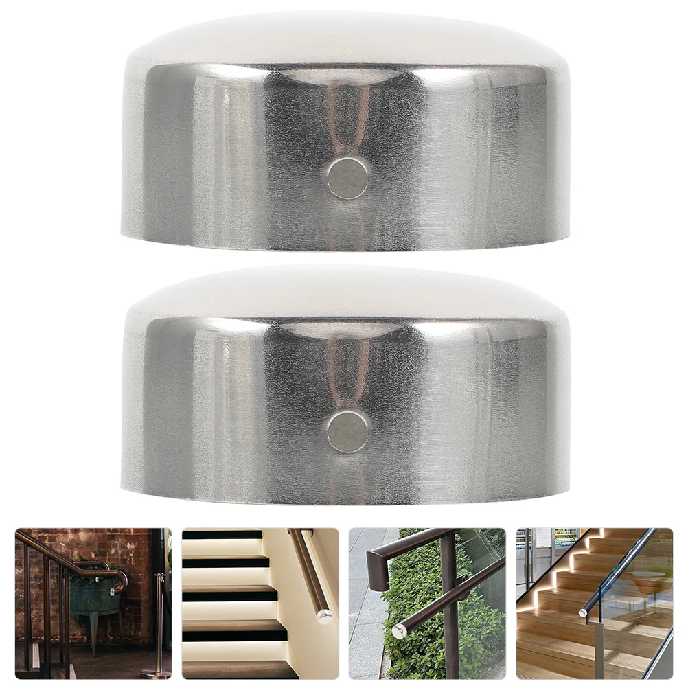 2 Pcs Stair Rail Cap Handrail Tube Accessories Fittings Metal Stainless End Caps Kit Rails