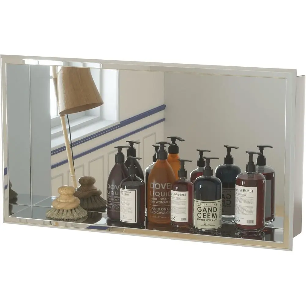 24 x 12 Stainless Steel Shower Insert, Square Shampoo Shelf, No Tiling Required, Wall or Shower Storage
