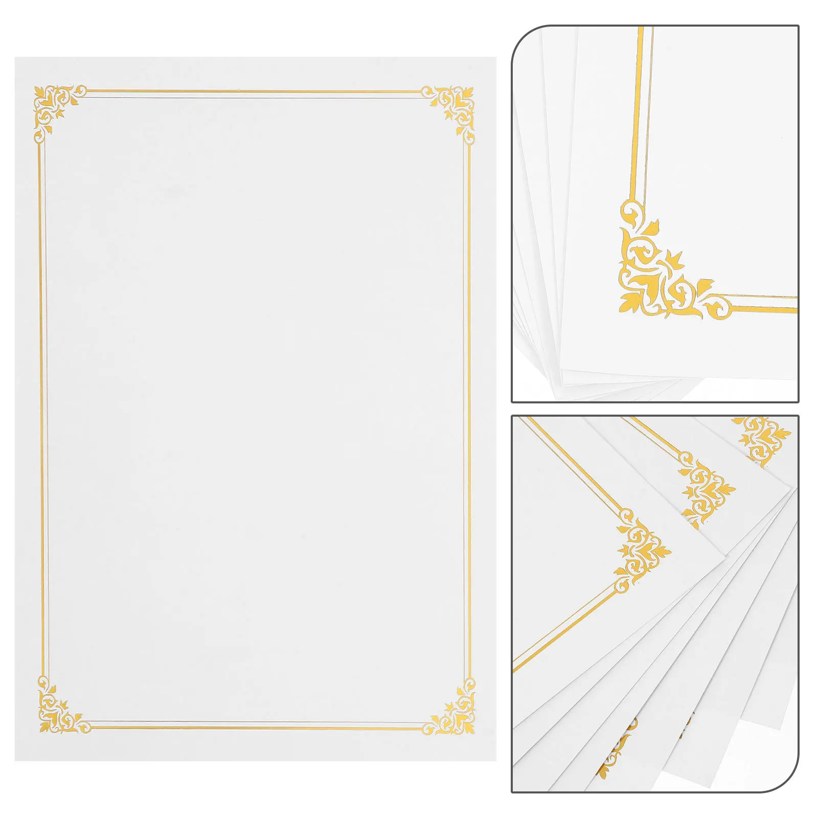 

10Pcs Printable Certificate Paper A4 Blank Diploma Awards Paper Gold Foil Design Thick Writable Liner for School Office Ceremony