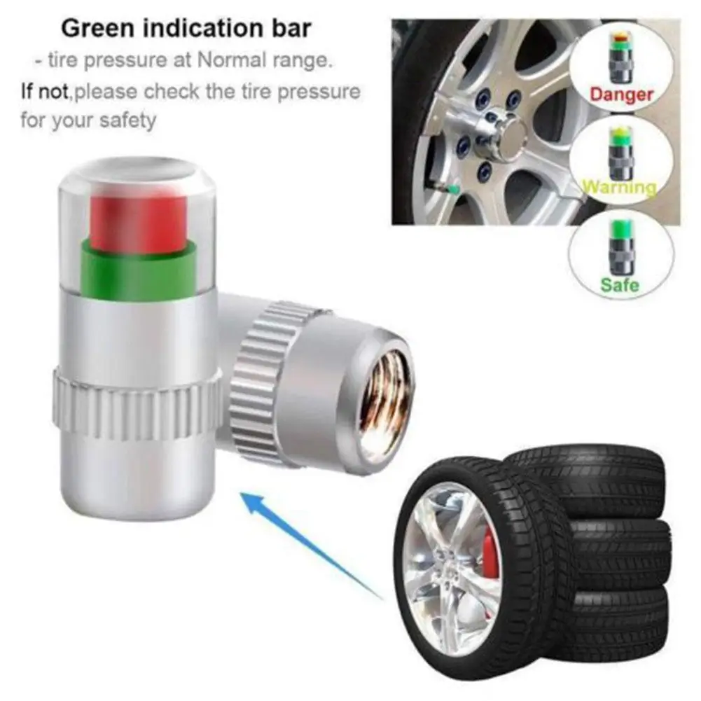 Safety Car Tire Pressure Indicator Gauge Alert Monitoring Part 4pcs Cap Auto Motorcycles External Sensor 0.39in Valve Detec R6G9