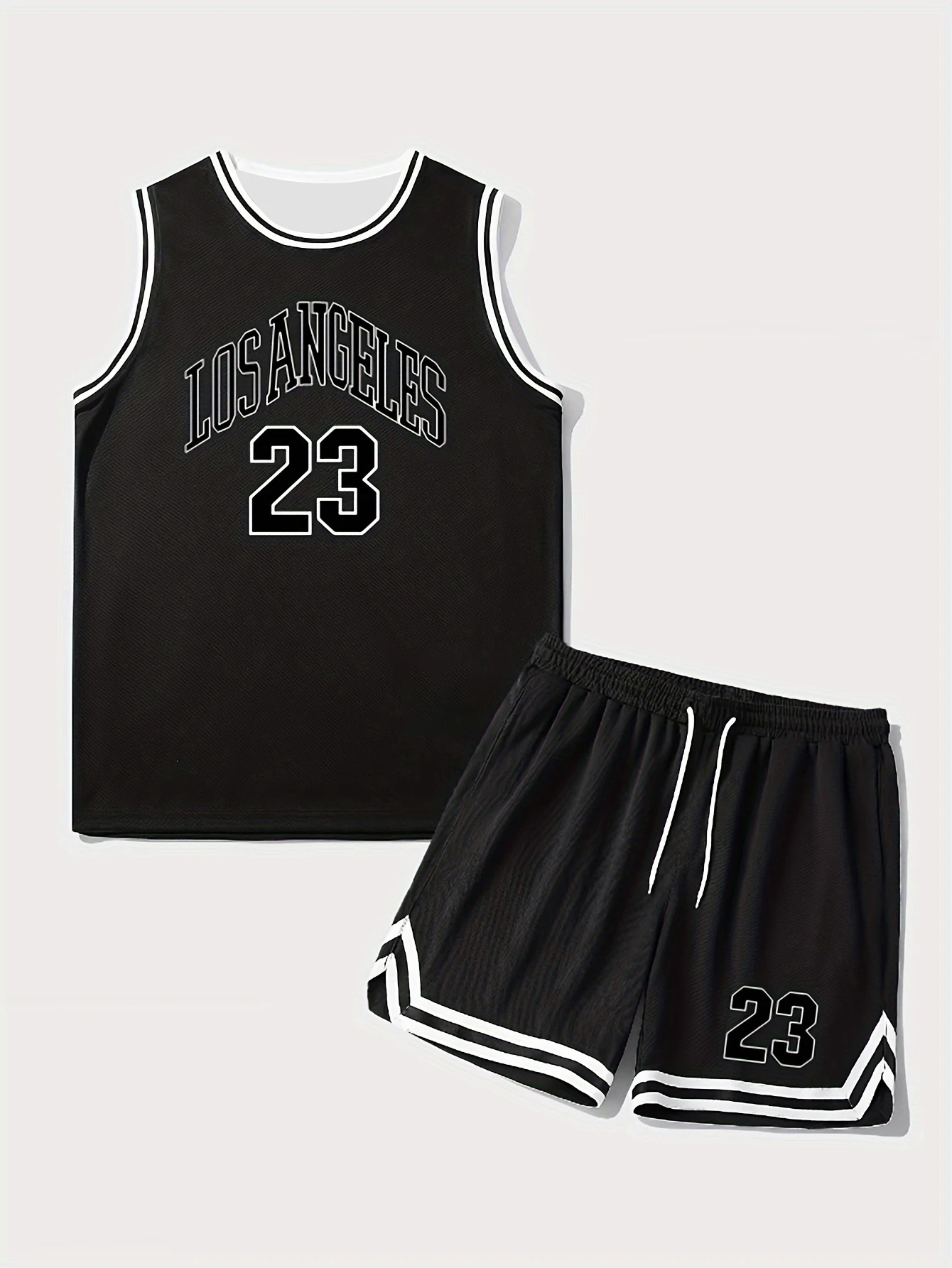 

2-Piece Men's Los Angeles Digital Print Clothing Set Including A Breathable Sleeveless Basketball Vest And Split-Hem Shorts