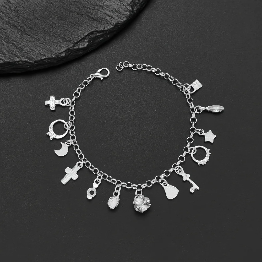 Hot Street Fashion Silver Color Fine Zircon Heart Key Pendant Bracelet for Woman Party Gifts Wedding Accessories Jewelry