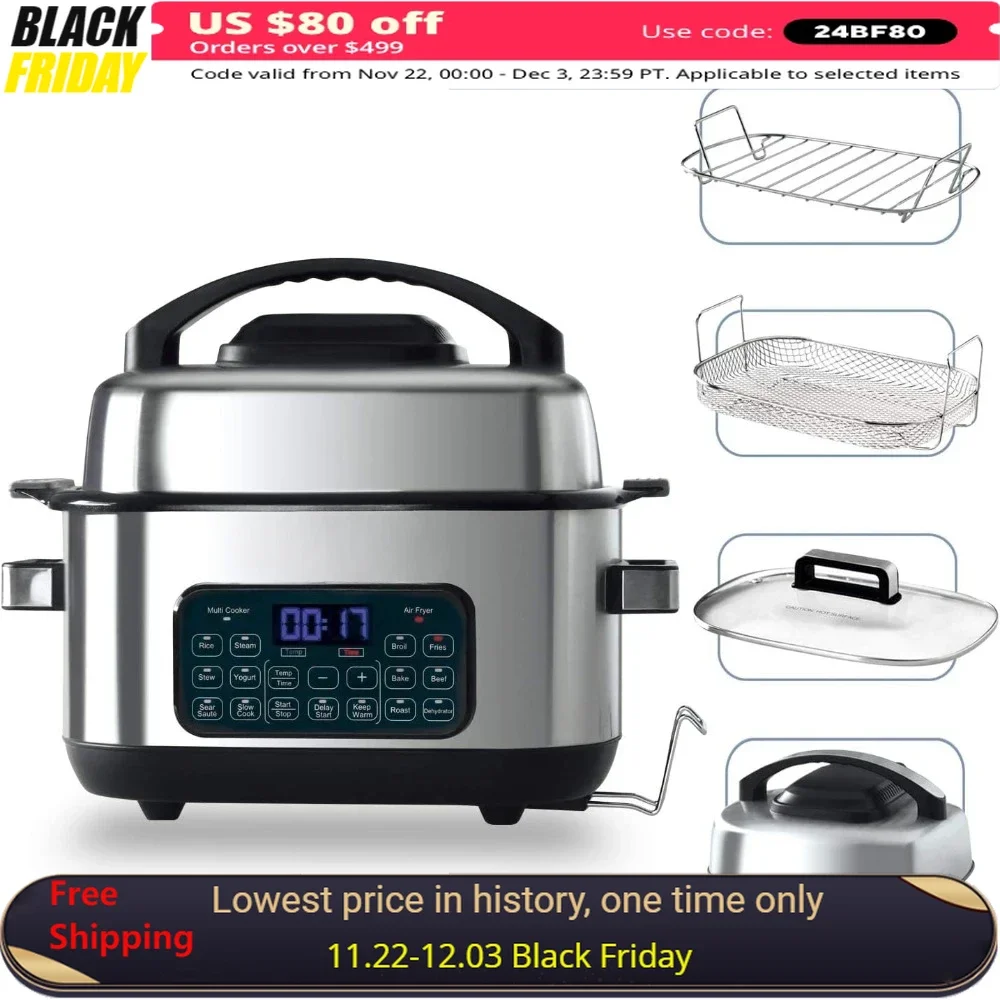 

6.5 QT Slow Cooker, 12-in-1 Removable Cooking Bowl & 12 Pre-Set Programs, Stainless Steel Multi Cooker