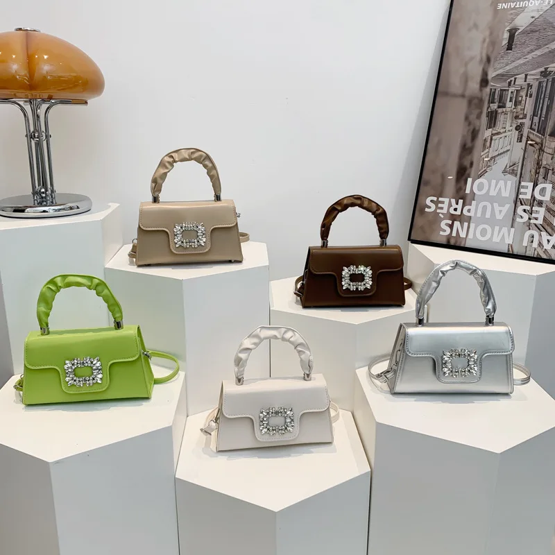 Women's Hand Bags Shoulder Bag PU Wallet Portable Tote Handbags Crossbody Bag Fashion Small Square Bag Casual Crystal Decoration