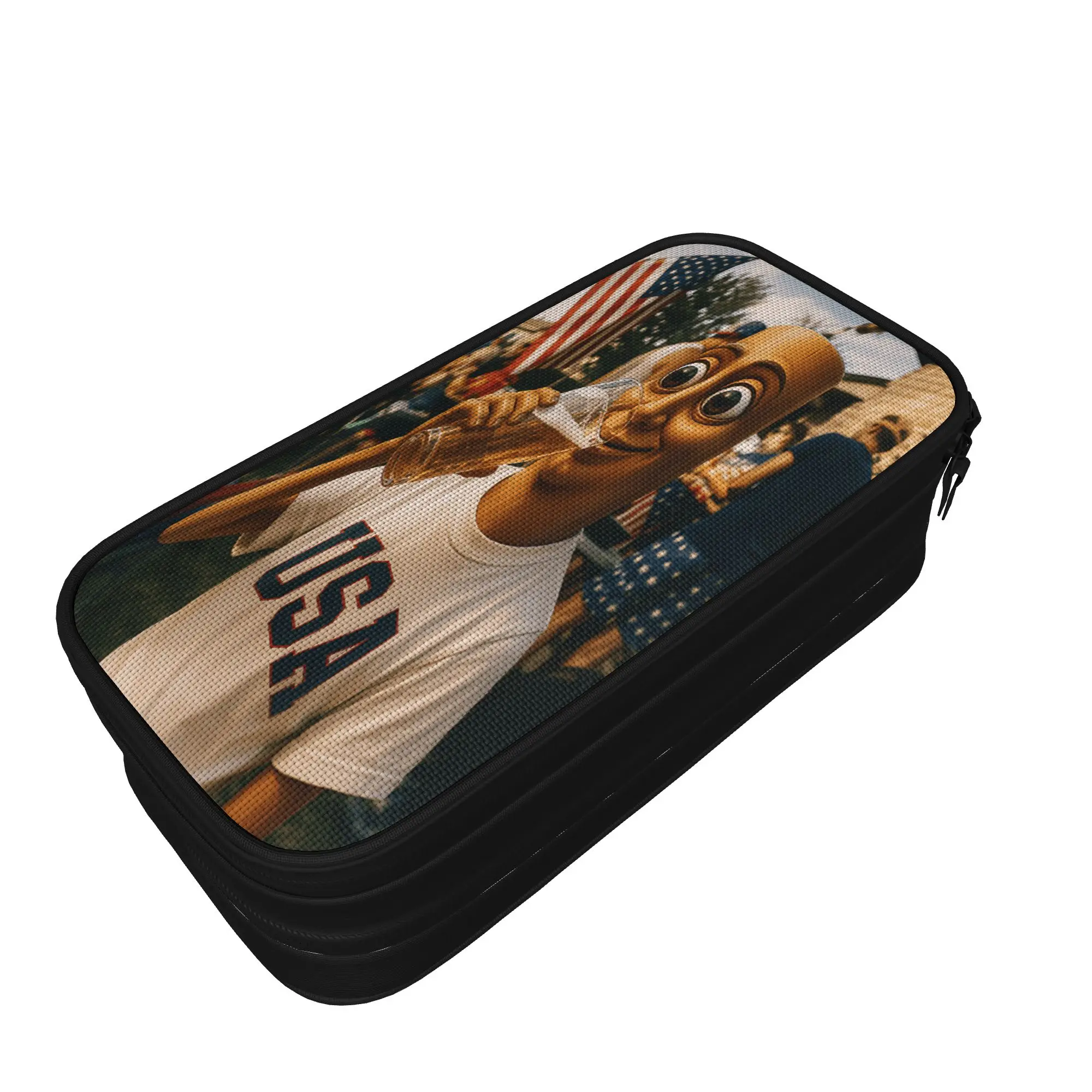Tung Sahur Wear USA Shirt Drinking Beer Celebrate July 4th Pencil Case Boy Girl Lovely Pencil Bag Custom DIY School Pencil Cases