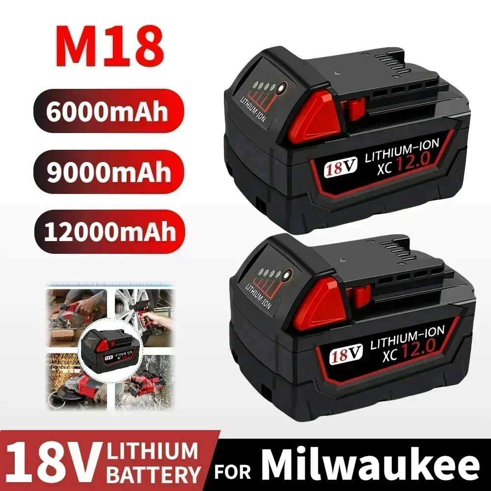 100% Original For Milwaukee M18 Power Tool Battery, Charger, BR, XC, 18V, 9000mAh M18B5, 48-11-1890, Built-in 18650 Battery