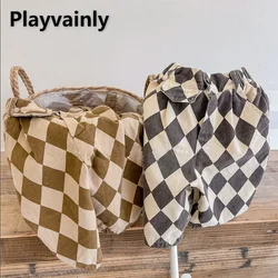 New Autumn Baby Boy Girl Pants Cotton Diamond Check Elastic Waist Trousers Fashion Loose Harem Pants Baby Clothes E21606