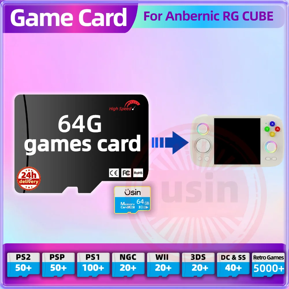 Game Card For Anbernic RGCUBE RG CUBE RG556  TF Retro Games PS2 PSP PS1 Android Portable Handheld Gaming SD Card High Speed 64G