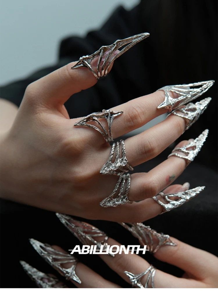 Punk Metal Nail Cover Bone Ring Gothic Rock Machinery Manicure Vingertop Ring Multilayer Vinger Ringen Cosplay Sieraden Set Gift