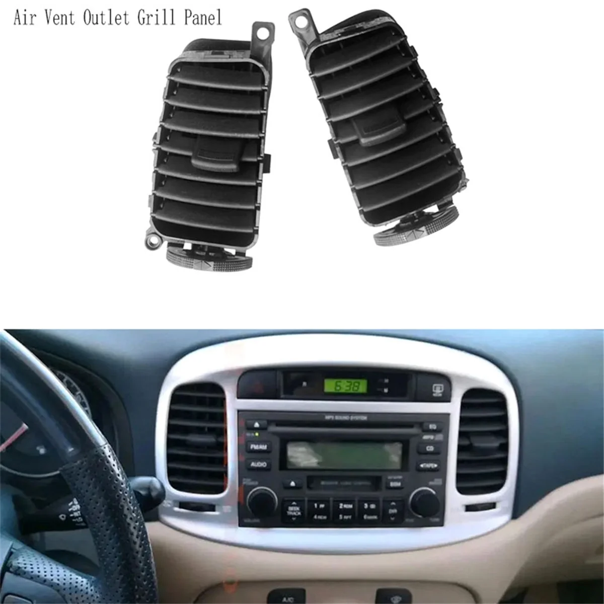 2Pcs Middle Front Central Dashboard Air Vent Outlet Grill Panel for Accent Hatchback 2006-2011 974101E000