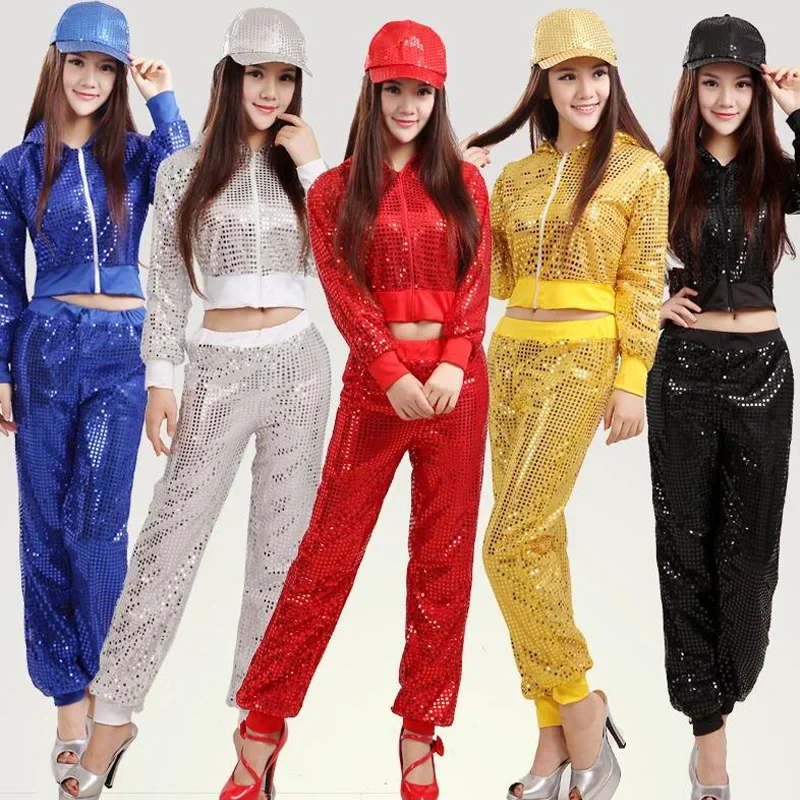 

Girl Women Modern Sequined Hip Hop Dancing Tops+Pants Costume Men Party Performance dance wear Adult Jazz dance Clothing costume