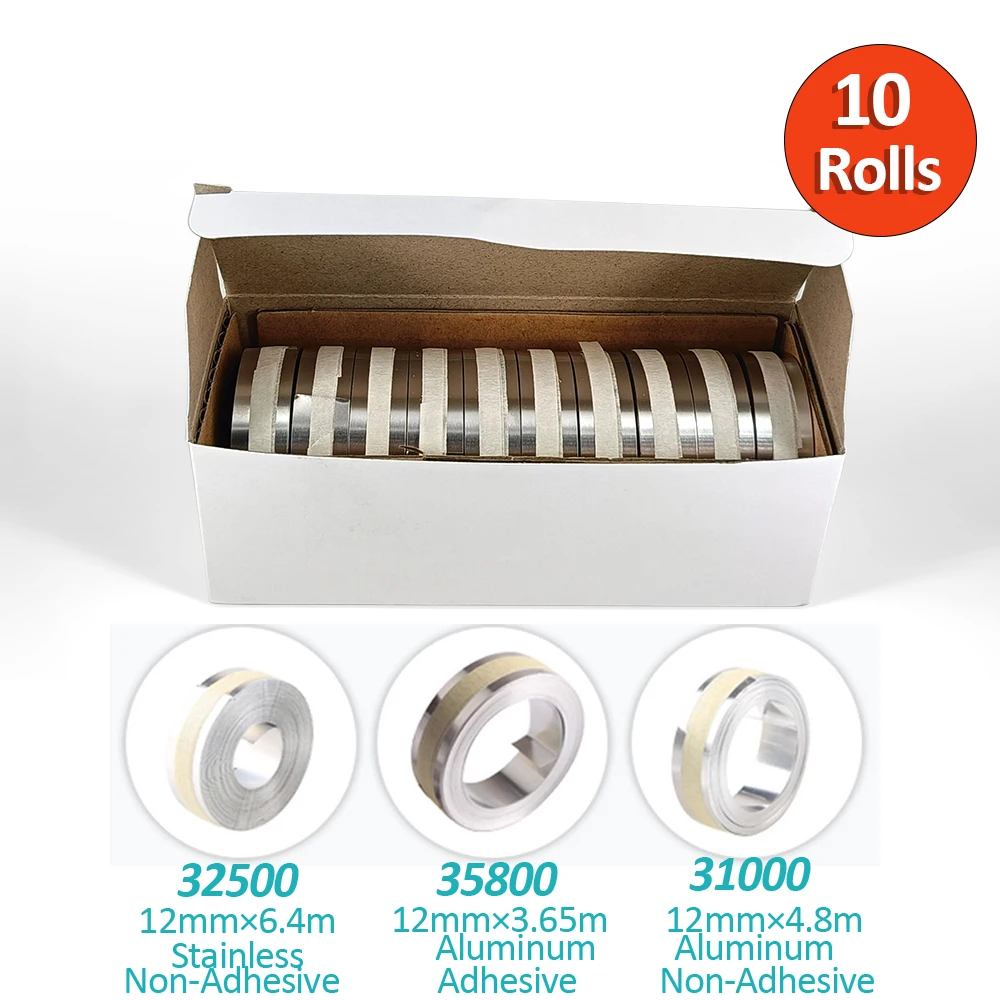 

10Rolls 32500 35800 31000 12mm Metal Tape Non-Adhesive/Adhesive stainless steel/Aluminum 3D Embossing tape for DYMO Rhino M1011
