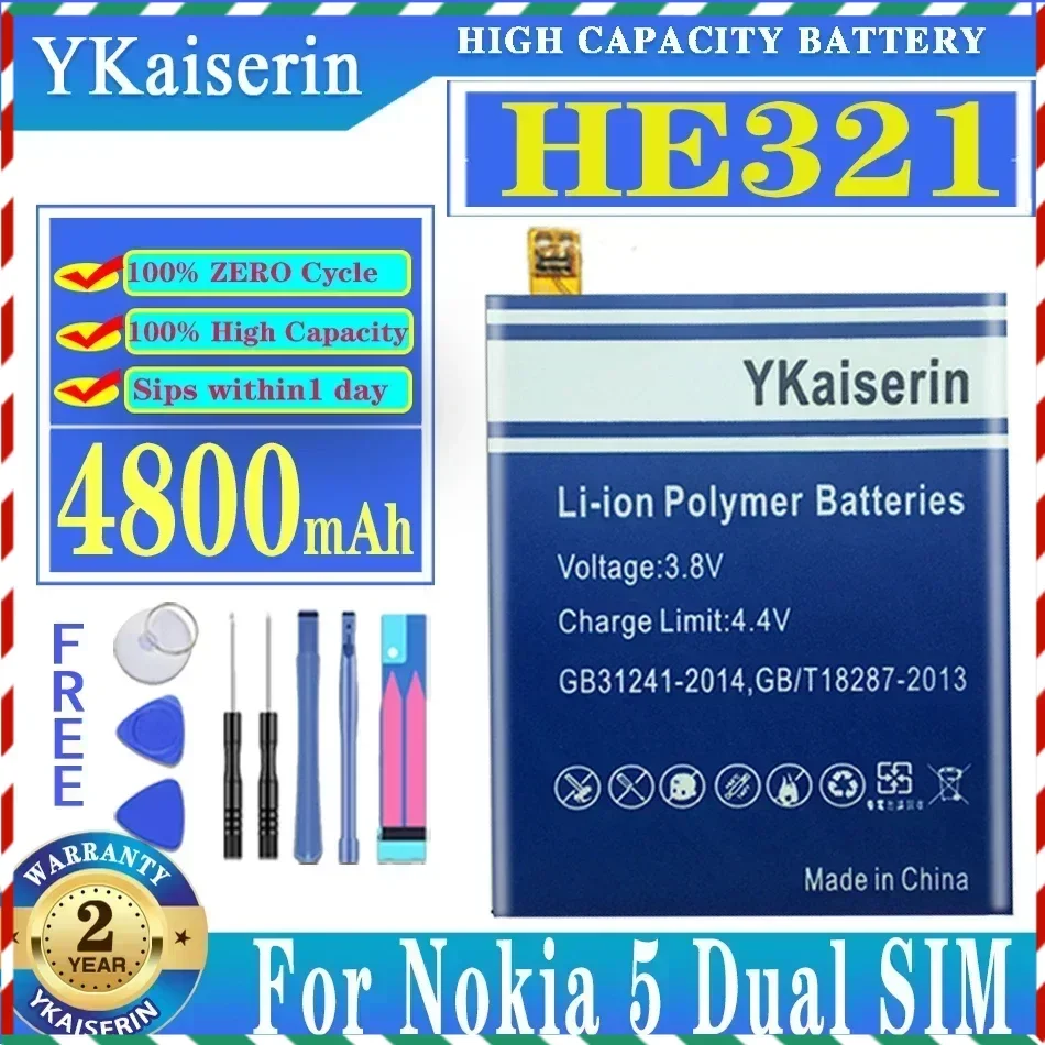 

Аккумулятор ykaisсеребрин HE321 4800 мАч для Nokia 3,1 5, для Nokia5 Dual SIM (TA-1053 DS), аккумулятор + наборы инструментов