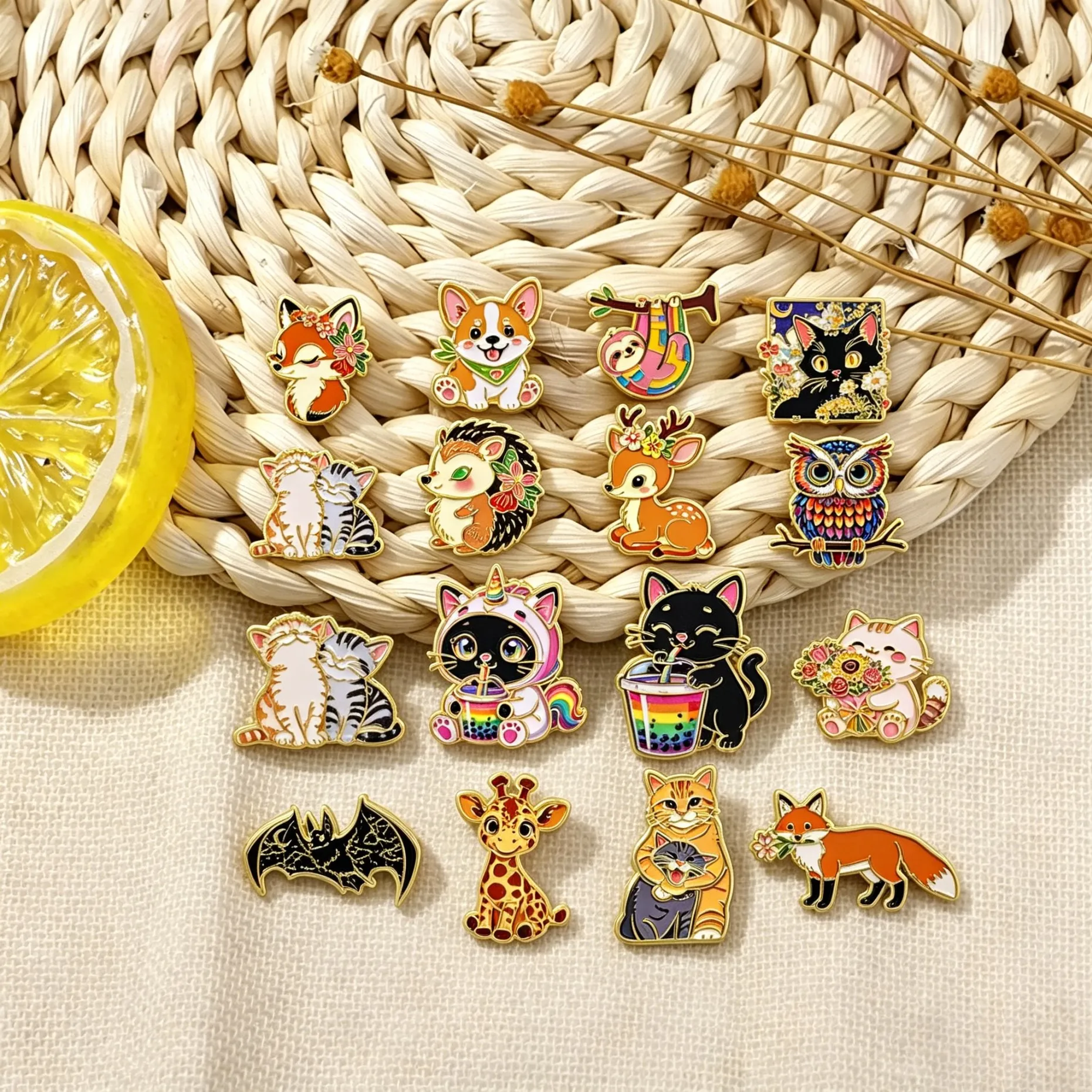 Cute Animals Enamel Pin Sloth Cat Fox Badge On Backpack Lapel Pins Corgi Brooches for Jackets Cosplay Accessories Gift Toys
