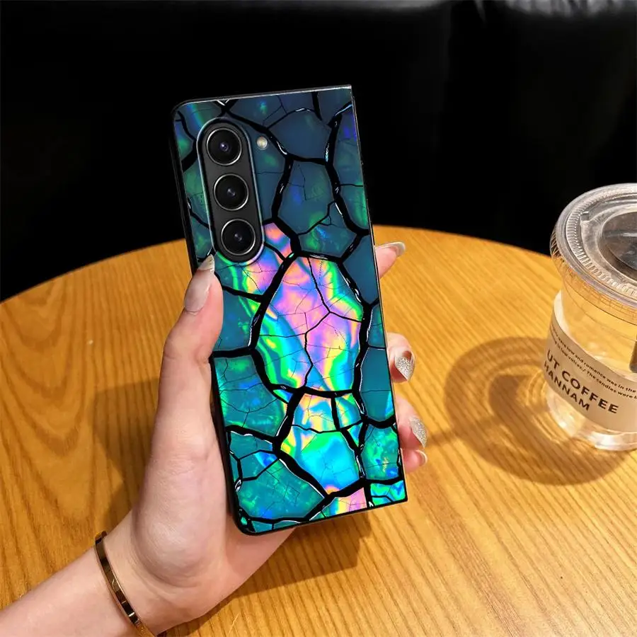 Case for Samsung Galaxy Z Fold 8 Ultra ZFold6 ZFold7 ZFold4 Z Fold 7 6 5 4 3 ZFold5 ZFold3 Phone Cover Iridescent Crack Glass