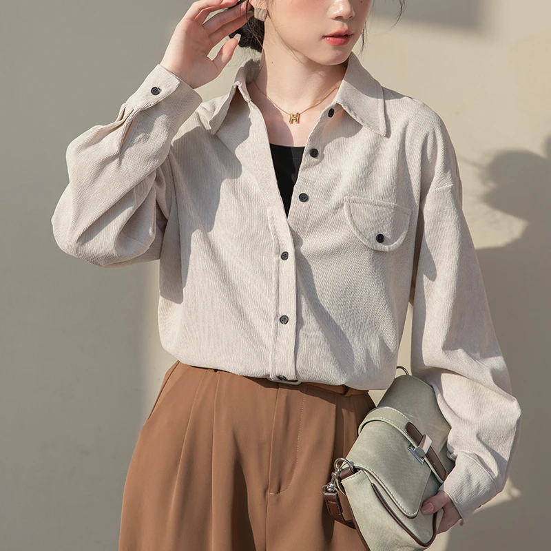 Autumn Women's Long Sleeved Vintage Long Sleeve Solid Simple Commuter Chiffon Shirt Blouse Camisas Tops