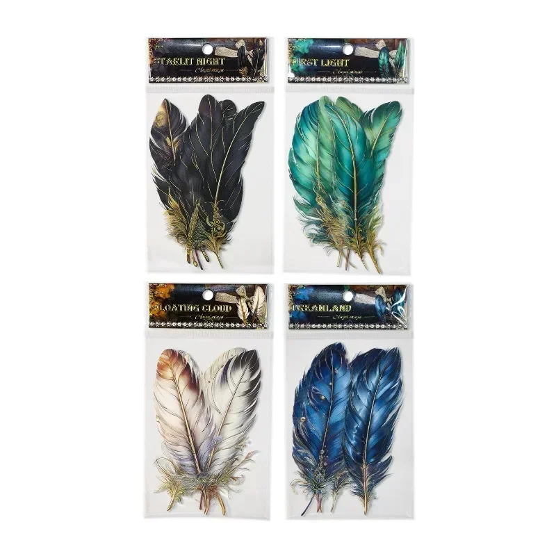 5Sheets Retro Foil Bronzing Sticker Angel Feather Material Handbook Package Collage DIY Supplies Scrapbook 189*102mm