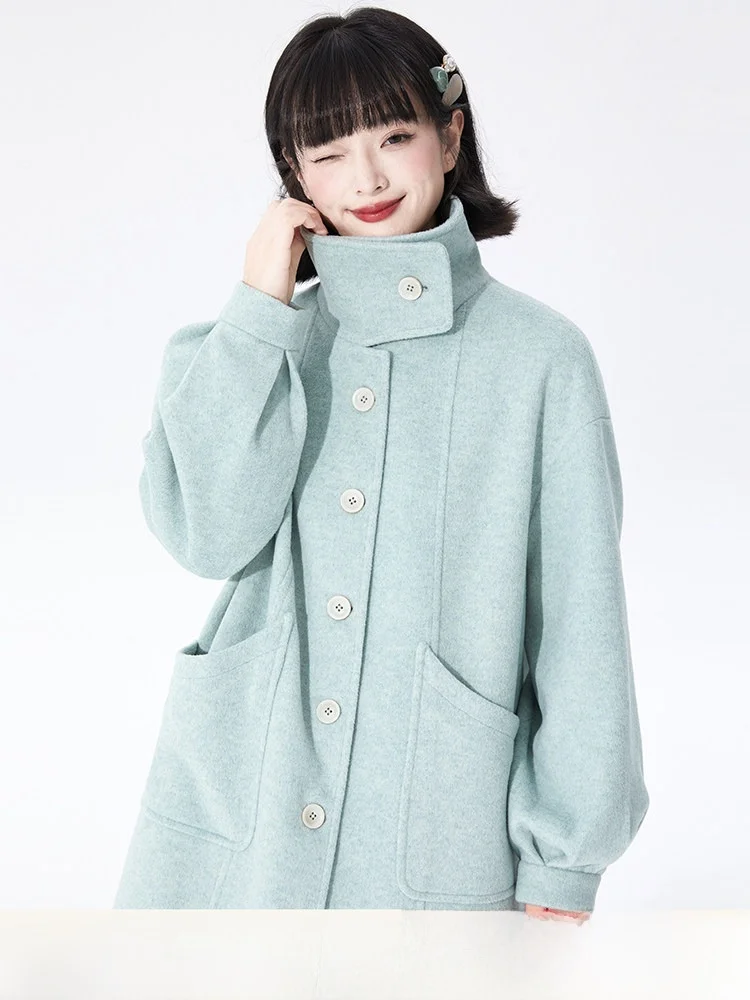 

Длинное свободное шерстяное пальто Blue een, женское зимнее модное винтажное пальто с лацканами, милое пальто из полиэстера и вискозного волокна