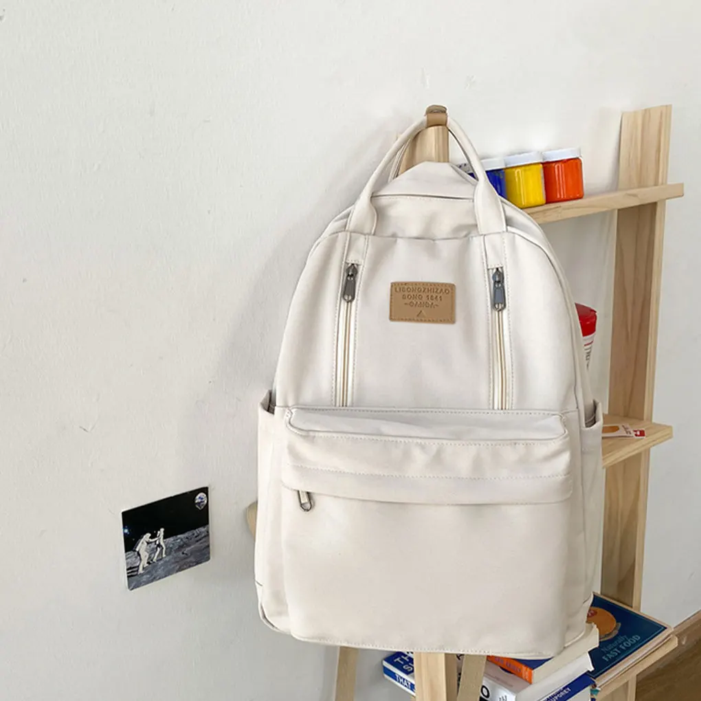 Nylon Fabric Backpack With Multiple Compartments For School And Work Gift Shoulder Bag Schoolbag beige 32*12*42cm