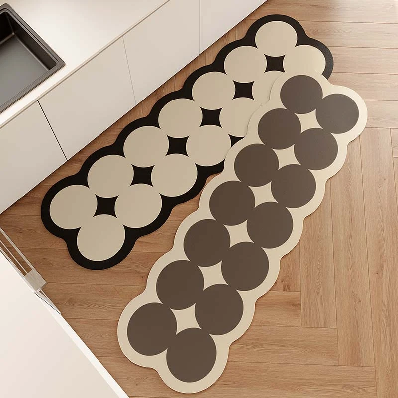 

Irregular Kitchen Carpet Circular Pattern Strip Rug Modern Minimalist Waterproof Floor Mat Non-slip Dirt-resistant PVC Foot Mats